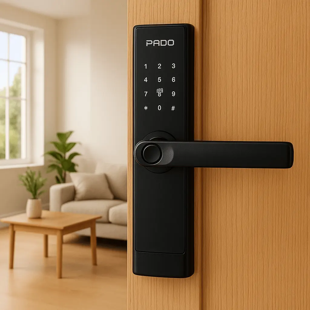 PADO FDE-250 instalada em porta de madeira - ambiente interno luminoso